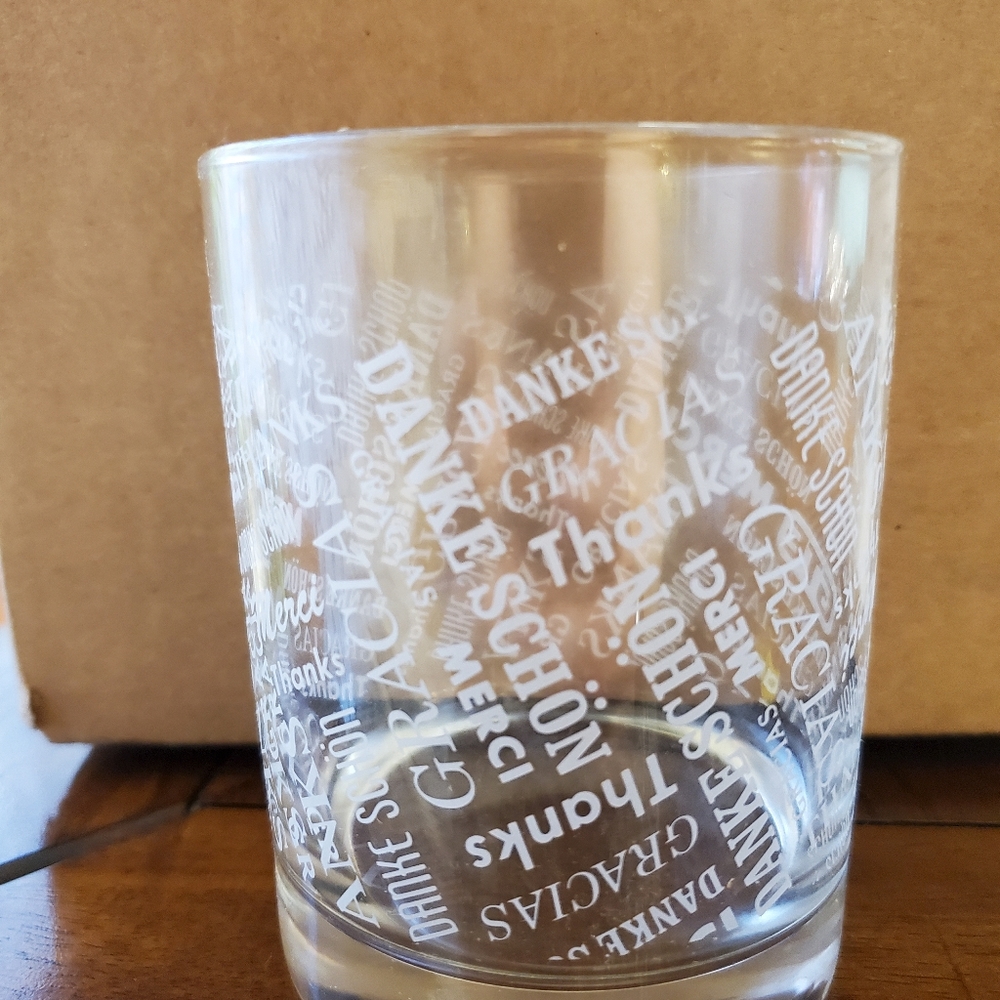 Vintage Low Ball Glasses Set of 4 Etched Multilingual Thank You Merci Gracias - Picture 6 of 8